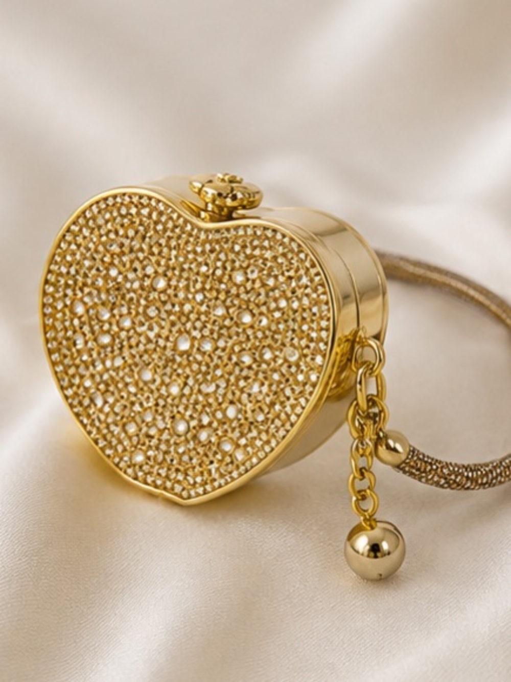 Luxe Pave Heart Mini Bag with Gold Chain Strap